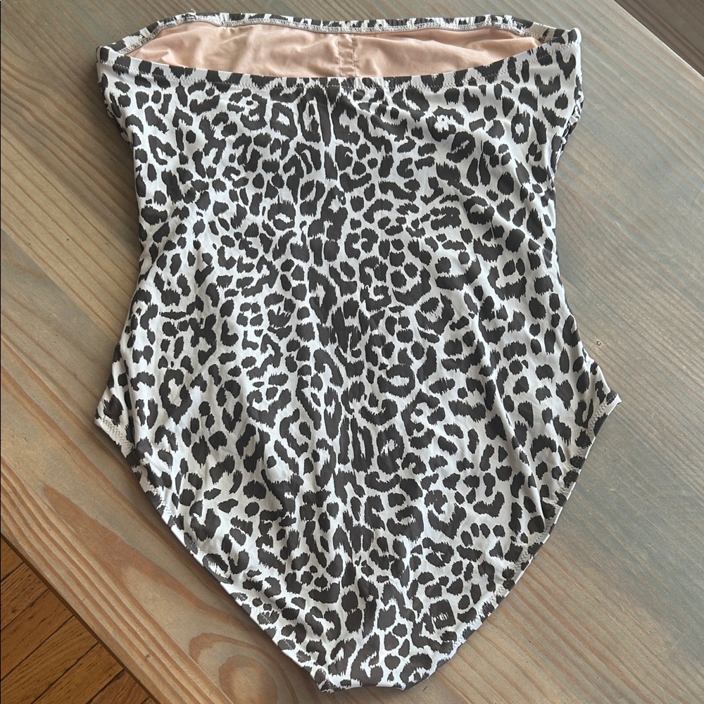 J. Crew Leopard Print Ruched Bandeau One-Piece Swimsuit - Picture 11 of 14